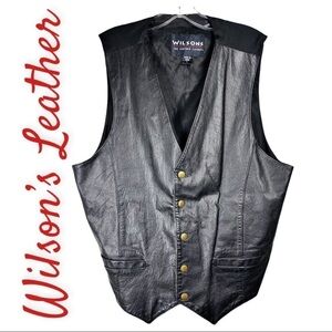 WILSON’S LEATHER Black Leather Biker Moto Vest, Size Large